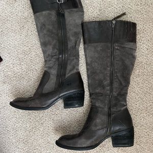 Born Knee High Buckle grey Leather Boots Zip Size 10